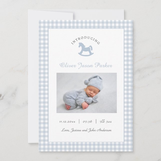 Niedlich Blue Baby Foto Moderne Geburt Ankündigung (Vorderseite)