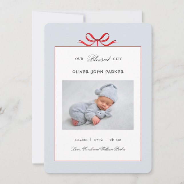 Niedlich Blue Baby Holiday Birth Ankündigung (Vorderseite)