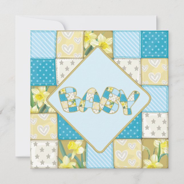 Niedlich Blue Baby Quilt Baby Dusche Einladung (Vorderseite)