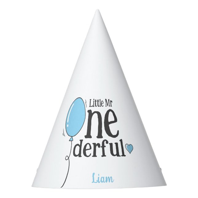 Niedlich Blue Ballon Little Mr Onederful Birthday Partyhütchen (Vorderseite)