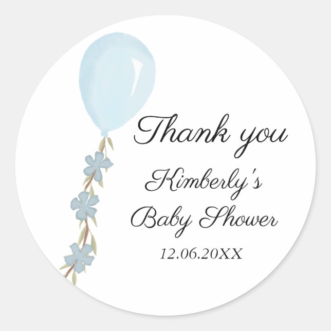 Niedlich Blue Balloon Baby Dusche Runder Aufkleber (Vorderseite)