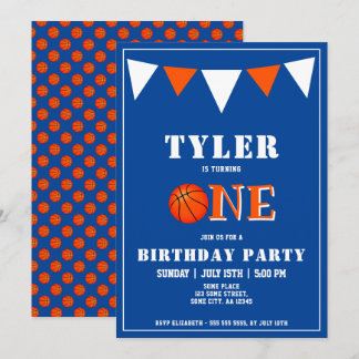 Niedlich Blue Basketball 1. Geburtstag Einladung
