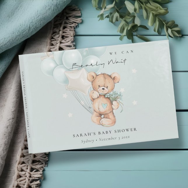 Niedlich Blue Bearly Wait Bear Balloon Baby Showdu Gästebuch (Von Creator hochgeladen)