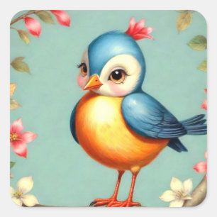 Niedlich-Blue-Bird-Aufkleber Quadratischer Aufkleber