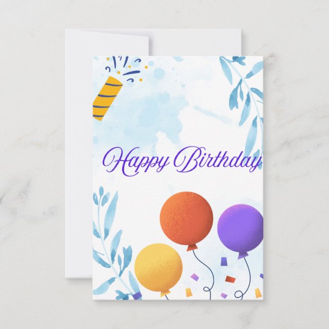 Niedlich Blue Birthday Card mit Ballons (Vorderseite)