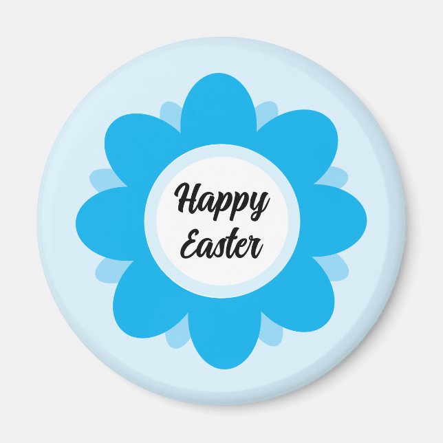 Niedlich Blue Blume Design Happy Oster Magnet (Vorne)