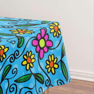 Niedlich Blue Boho Daisy Zeichnend Tischdecke