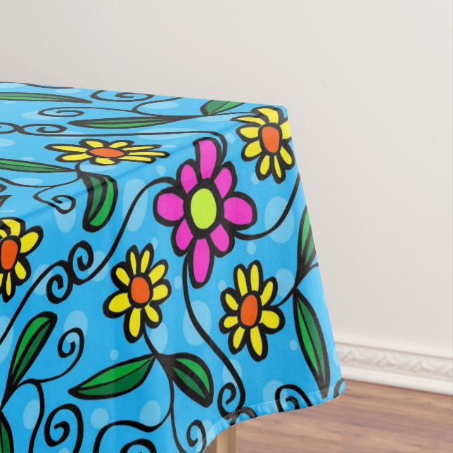 Niedlich Blue Boho Daisy Zeichnend Tischdecke (Beispiel)