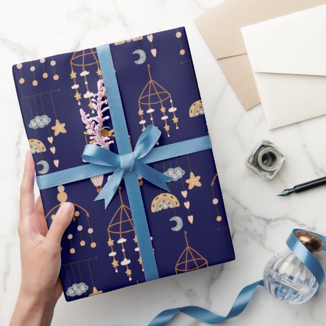 Niedlich Blue Boho Toy Muster Illustration Boys Geschenkpapier (Schenken)