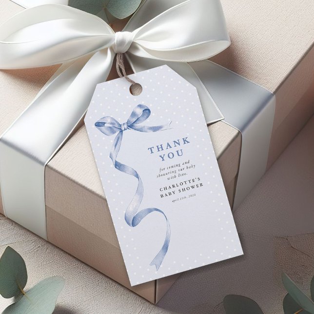 Niedlich Blue Bow Ribbon Boy Baby Dusche Geschenkanhänger (Von Creator hochgeladen)