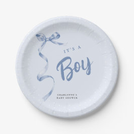 Niedlich Blue Bow Ribbon Boy Baby Dusche Pappteller
