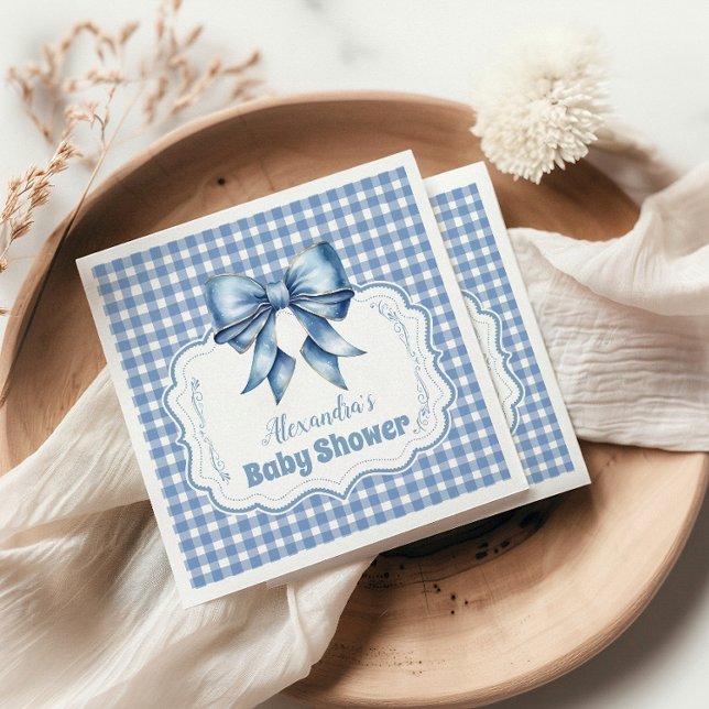 Niedlich Blue Bow Ribbon Gingham Baby Dusche Serviette (Von Creator hochgeladen)