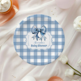 Niedlich Blue Bow Ribbon Gingham Pappteller