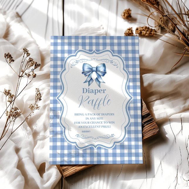 Niedlich Blue Bow Ribbon Gingham Raffle Diapper Begleitkarte (Von Creator hochgeladen)