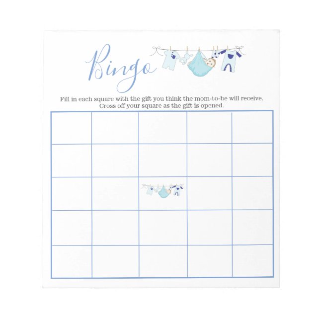 Niedlich Blue Boy Clothesline Baby Dusche Bingo Sp Notizblock (Vorderseite)