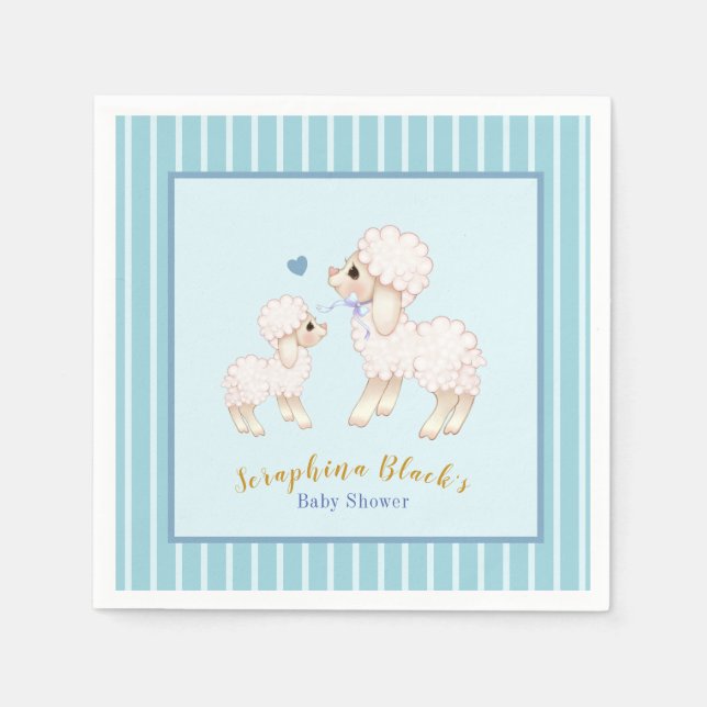 Niedlich Blue Boy Lamb Baby Dusche Napkins Serviette (Vorderseite)