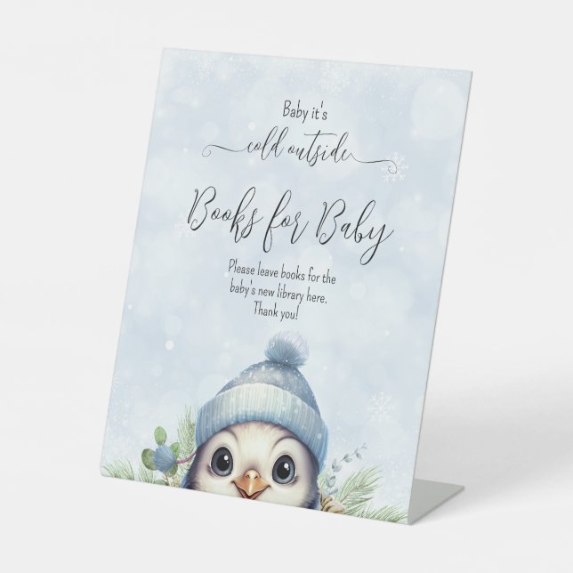 Niedlich Blue Boy Pinguin Winter Baby Dusche Sockelschild (Vorderseite)