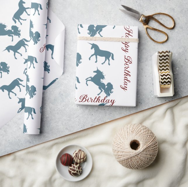 Niedlich Blue Boys' Name Birthday Unicorn Muster Geschenkpapier (Kunsthandwerk)