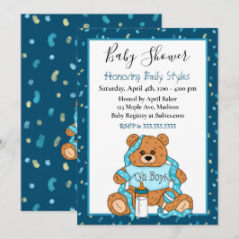 Niedlich Blue Boy's Teddy Bear Baby Shower Einladu Einladung
