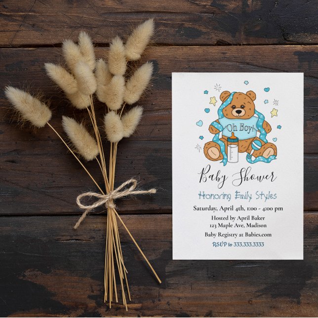Niedlich Blue Boy's Teddy Bear Baby Shower Einladung (Von Creator hochgeladen)