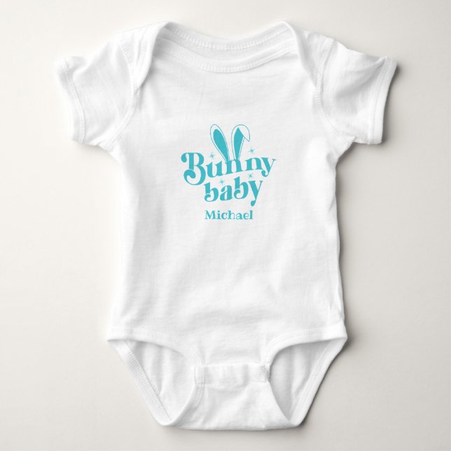 Niedlich Blue Bunny Baby Boy " Personalisiert Oste Baby Strampler (Vorderseite)