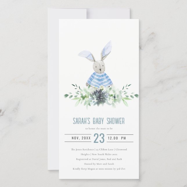 Niedlich Blue Bunny Garden Fauna Baby Dusche laden Dankeskarte (Vorderseite)