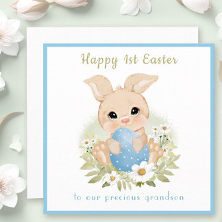 Niedlich Blue Bunny Grandson First Ostercard Karte