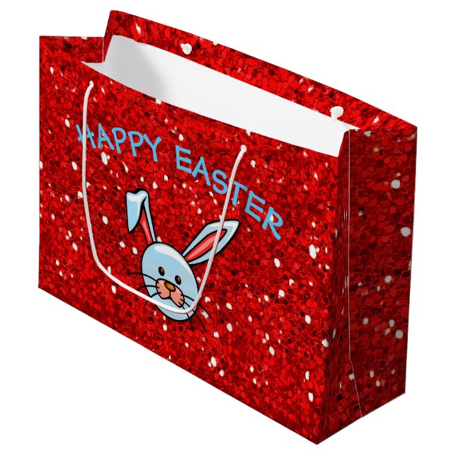 Niedlich Blue Bunny Happy Oaster Große Geschenktüte (Vorderseite Schrägansicht)