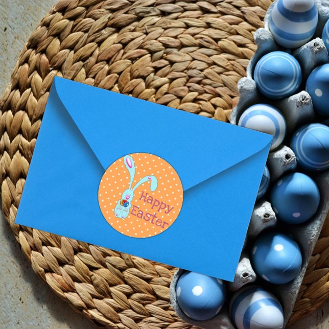 Niedlich Blue Bunny Happy Oaster Runder Aufkleber (Von Creator hochgeladen)