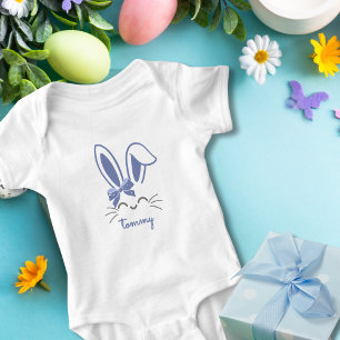 Niedlich Blue Bunny Ribbon Osterjunge Baby Strampler