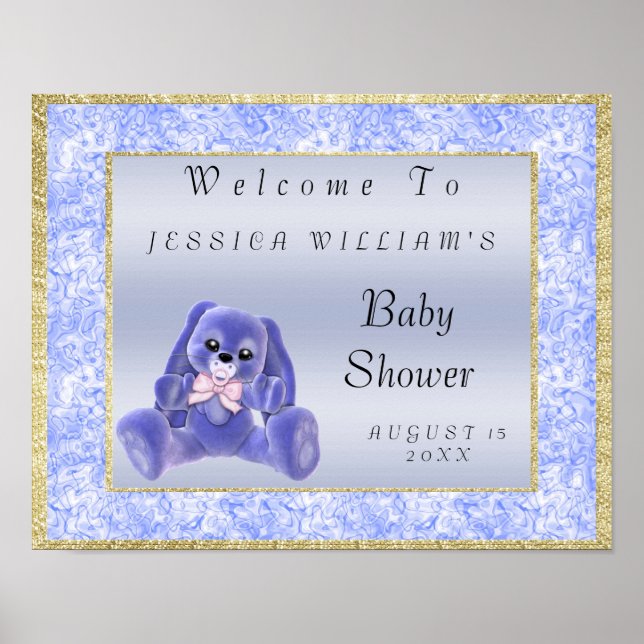 Niedlich Blue Bunny "Welcome" Poster (Vorne)