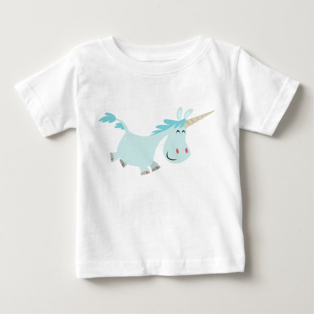 Niedlich Blue Cartoon Unicorn Baby T - Shirt (Vorderseite)