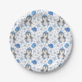 Niedlich Blue Christmas Ice Skaten Penguin Pappteller