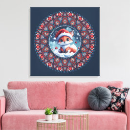 Niedlich Blue Christmas Kawaii Fox Dot Mandala Lei Leinwanddruck