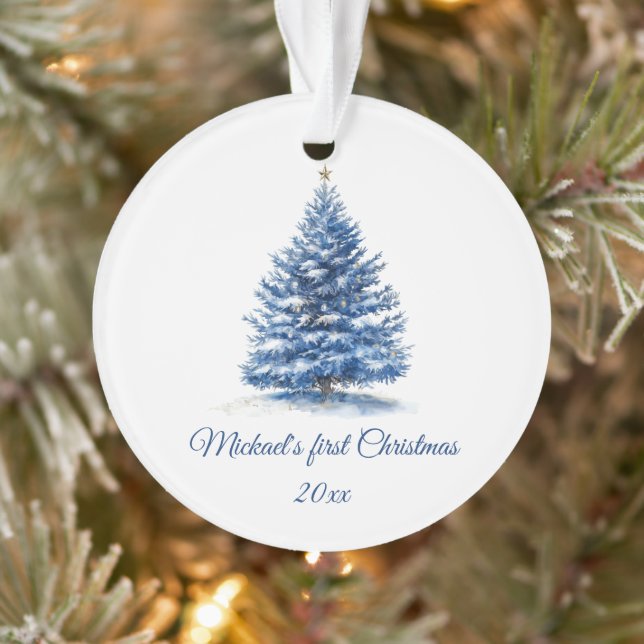 Niedlich Blue Christmas Tree Personalisiert Baby's Ornament (Baum)