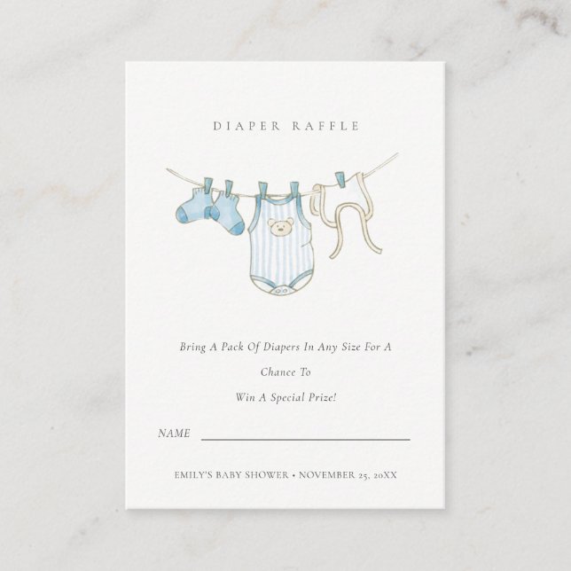 Niedlich Blue Clothesline Windelwanne Baby Dusche Begleitkarte (Vorderseite)