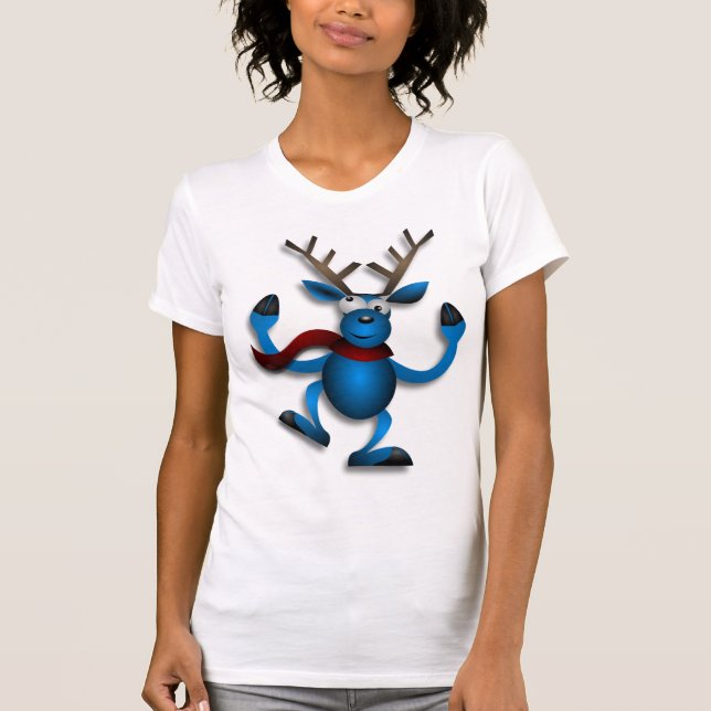 Niedlich Blue Dancing Rentier T-Shirt (Vorderseite)