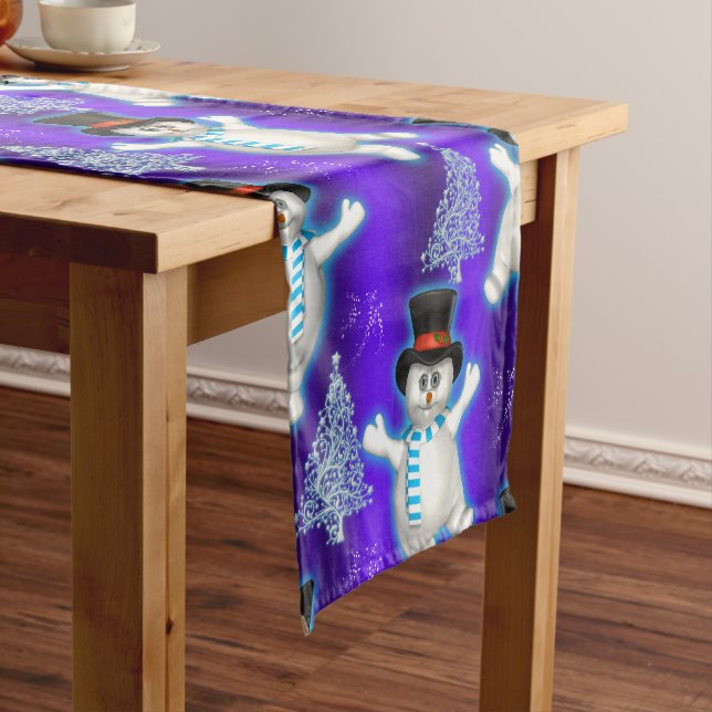 Niedlich Blue Dancing Snowman Weihnachten Kurzer Tischläufer (Beispiel)