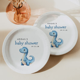 Niedlich Blue Dinosaur Baby Dusche Pappteller