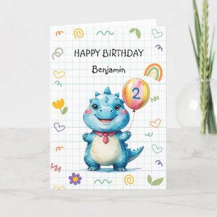 Niedlich Blue Dinosaur Balloon Junge Glückliche Ge Dankeskarte