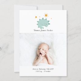 Niedlich Blue Dinosaur Boy Baby Foto Birth Ankündigung