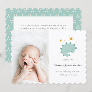Niedlich Blue Dinosaur Boy Baby Foto Birth Ankündigung