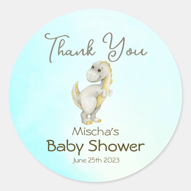Niedlich Blue Dinosaur Boys Baby Dusche Danke Runder Aufkleber (Vorderseite)
