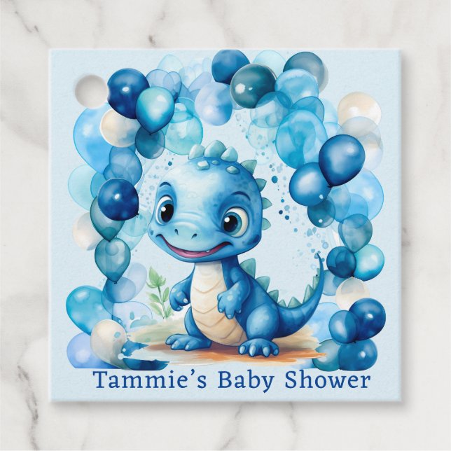 Niedlich Blue Dinosaurier Balloons Boy Baby Dusche Geschenkanhänger (Vorderseite)