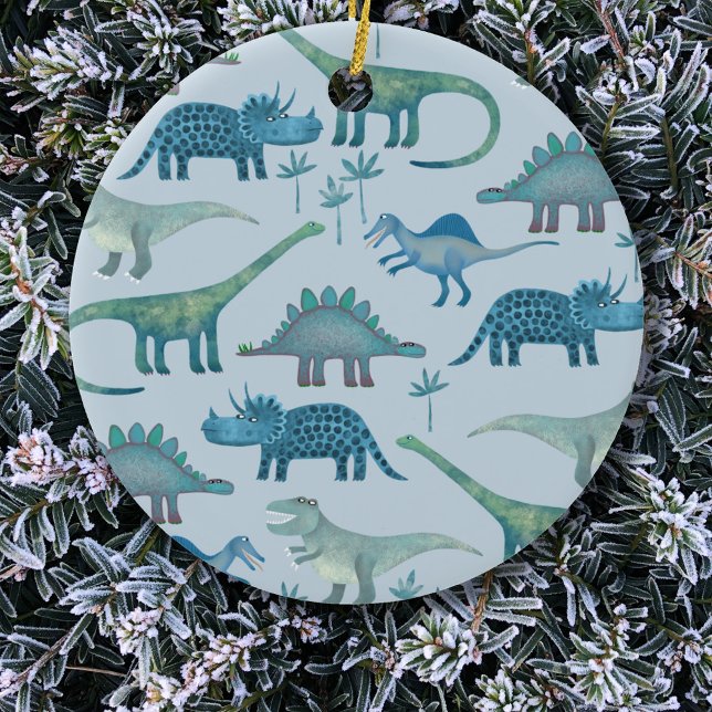 Niedlich Blue Dinosaurier Keramik Ornament (Fun blue dinosaur pattern Christmas ornament)