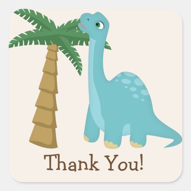 Niedlich Blue Dinosaurier Vielen Dank Quadratischer Aufkleber (Vorderseite)
