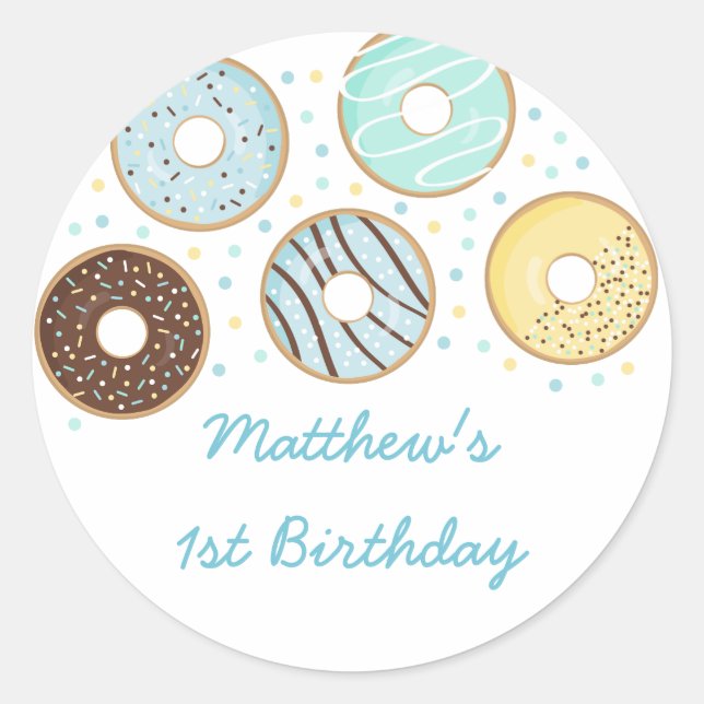 Niedlich Blue Donut Birthday Runder Aufkleber (Vorderseite)