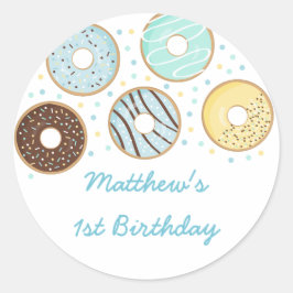 Niedlich Blue Donut Birthday Runder Aufkleber