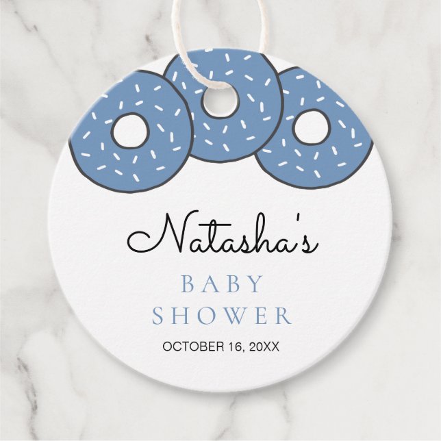 Niedlich Blue Donuts Baby Dusche Geschenkanhänger (Vorderseite)