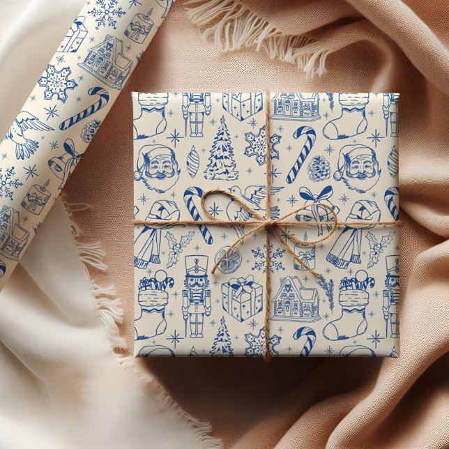 Niedlich Blue Doodle Weihnachtswrapping Paper Geschenkpapier (Von Creator hochgeladen)